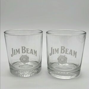 Jim Beam Bourbon Clear Rocks Glass Set with Heavy Base - Golf Ball & Football -2